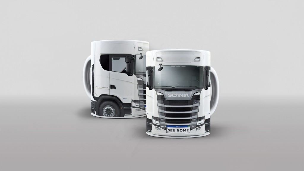 Caneca scania branca com nome