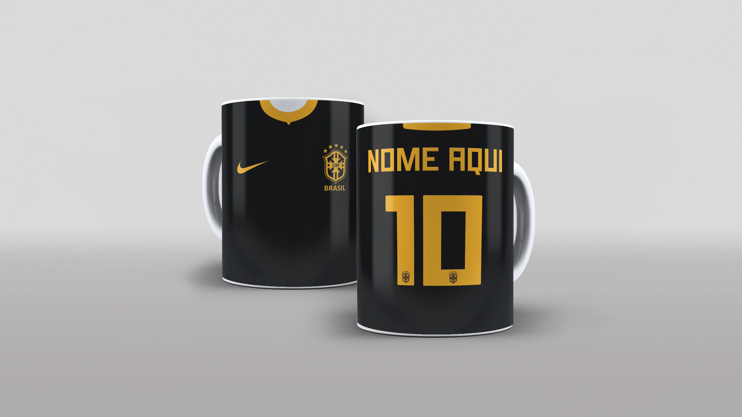 Caneca Uniforme Seleção Brasileira Preto e Dourado