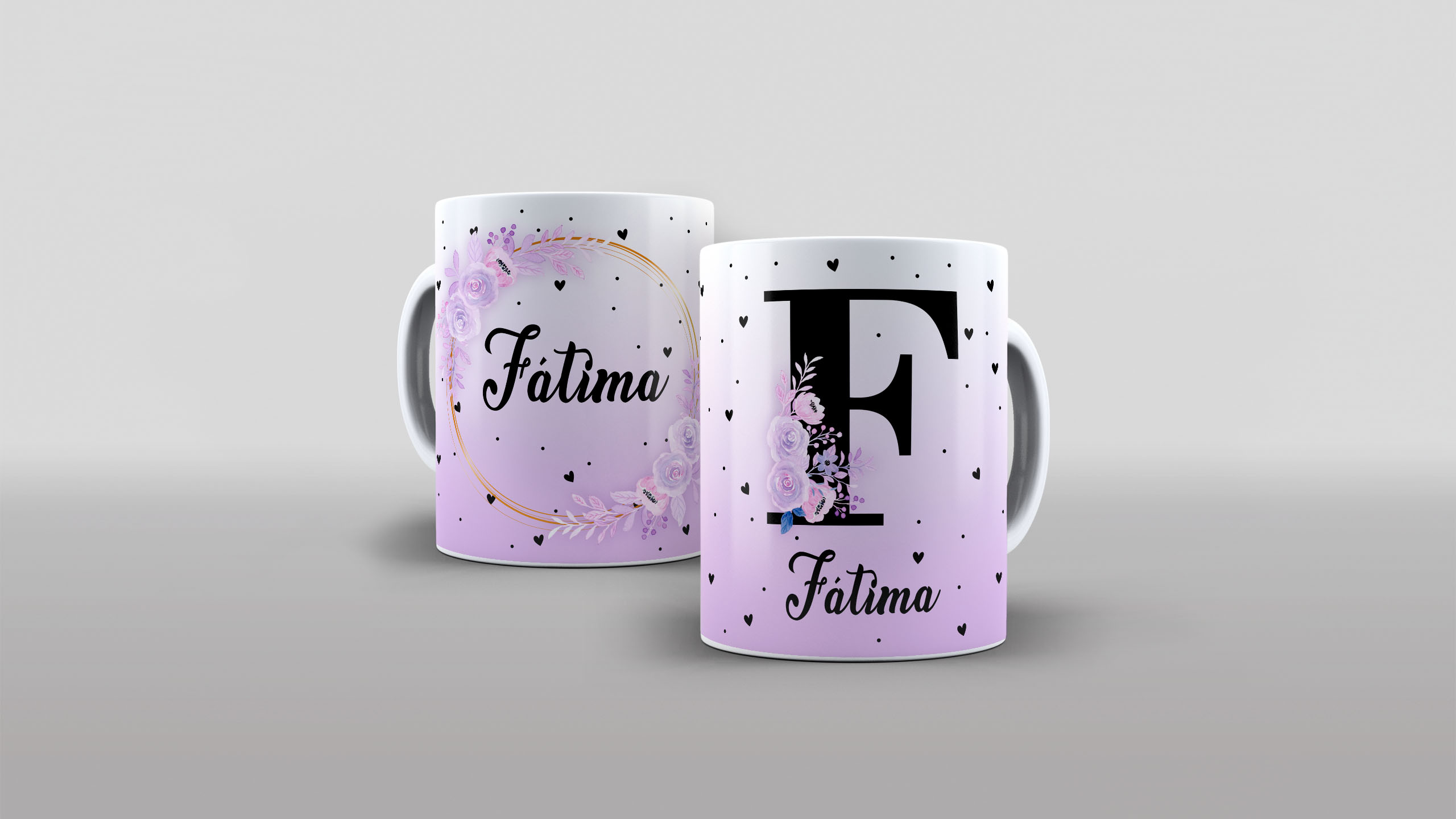 Caneca Inicial Floral Lilás com nome