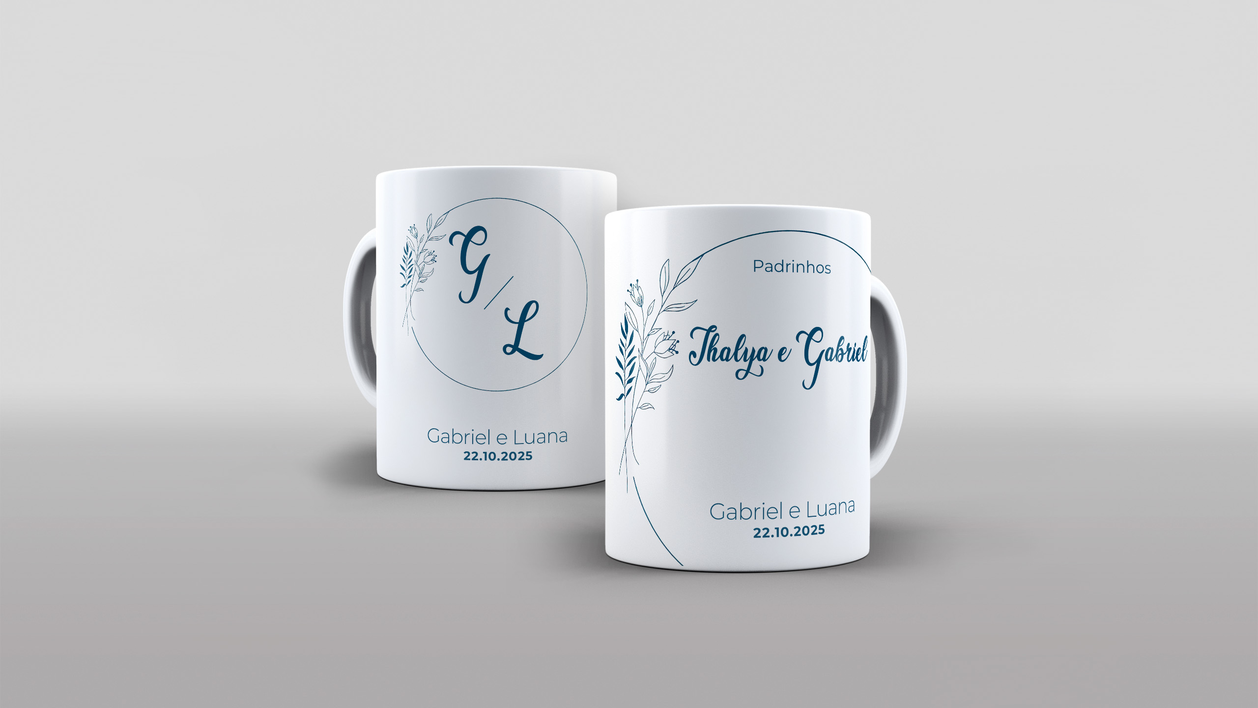 Caneca ramo de flores para convite de padrinhos de casamento