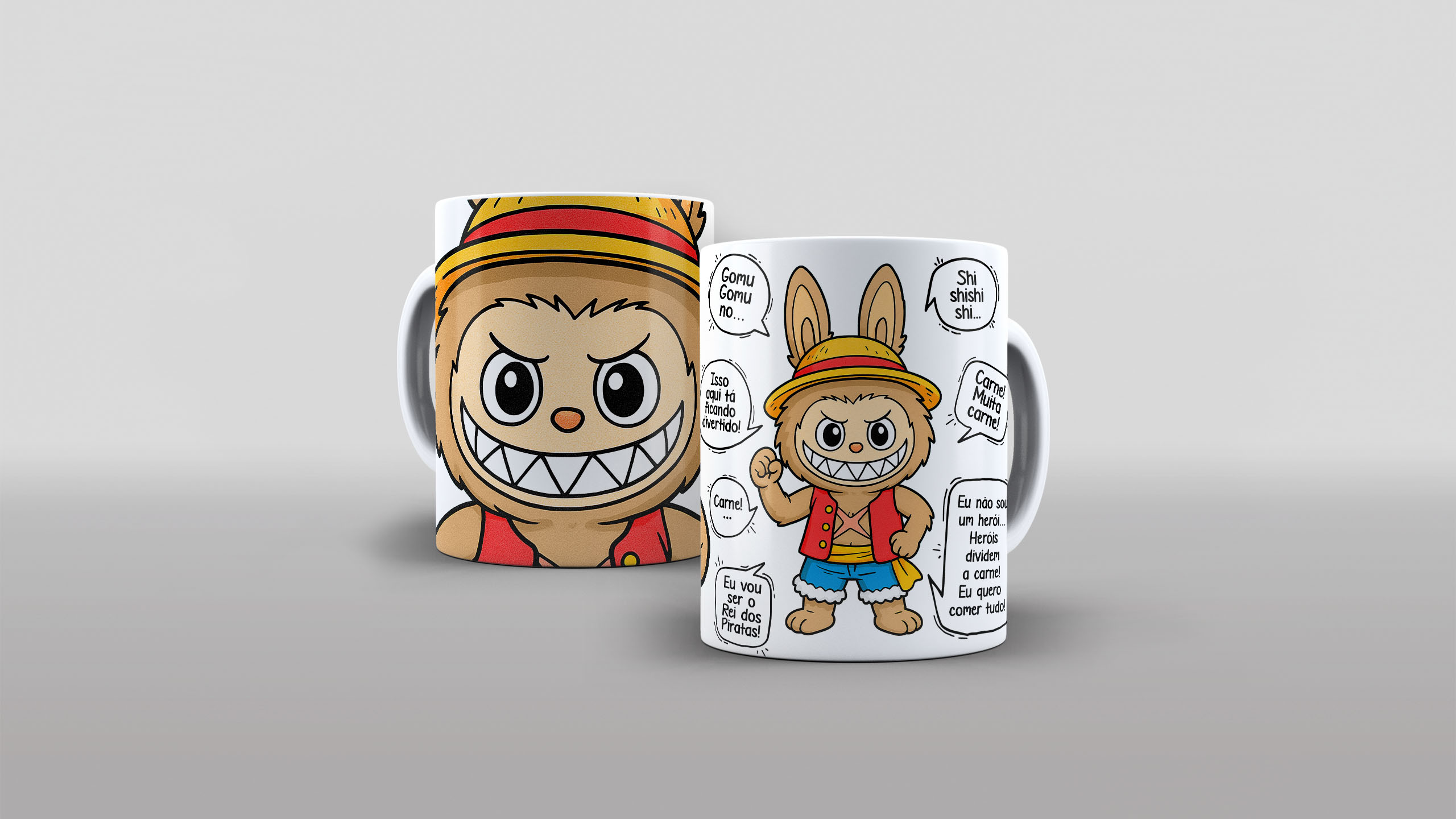 Caneca  labubu Luffy One Piece eu vou ser o rei dos piratas